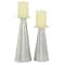Silver Stainless Steel Glam Cone Candle Holder Set